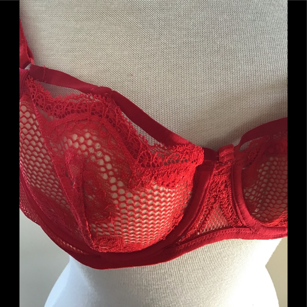 JEZEBEL sexy red stretch tulle with lace bra & bikini set